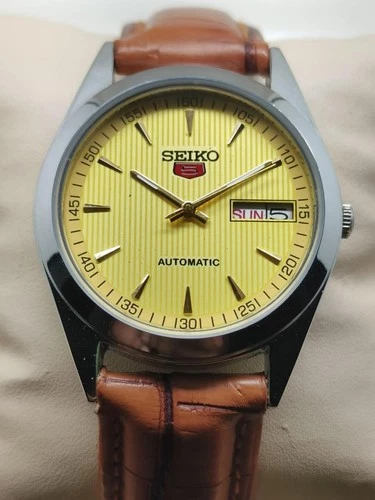 Refurbished Seiko automatic vintage yellow dial Men's wrist watch free shipping
