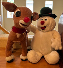 Gemmy Singing Frosty the Snowman Plush Tested WORKS and Rudolph Playing Mantis