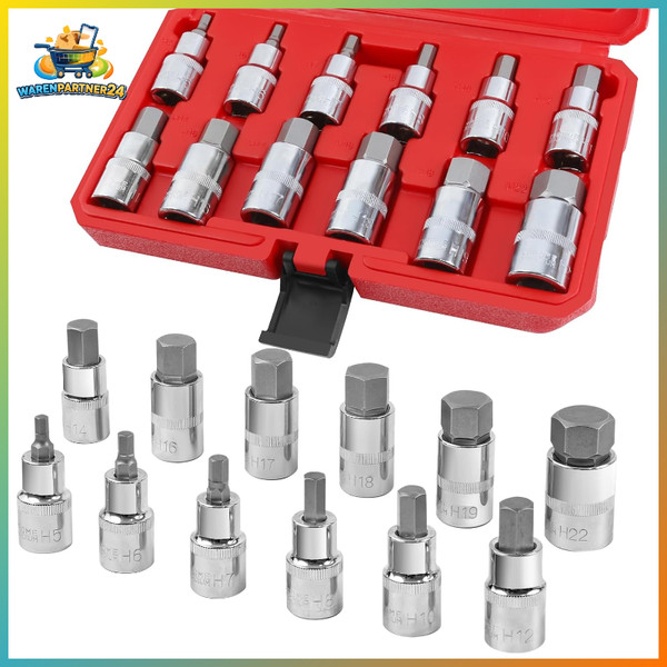 Inbus Nuss Satz 1/2 Zoll 9-Teilig Mit Kunststoffkoffer Hex 5-22 Mm-image