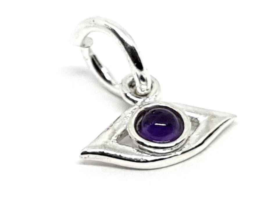 Evil Eye Amethyst Tiny Chain Charm Talisman Protection 925 Silver Devotion Stone - Imagen 2 de 4