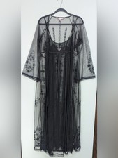 Vintage Y2K Victoria's Secret Black Sheer Floral 2-Piece Robe Nightgown Set XS/S