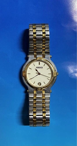 GUCCI 9000M Orologio Uomo Quarzo Argento Oro Data Vintage