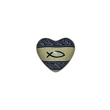 Religiöse Deko - Gefäß in Herzform mit Fisch - Klangkugel im Inneren - 7x7cm