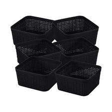 6 Pack Organizing Set Black Polypropylene Storage Bins Baskets Home Office Organ