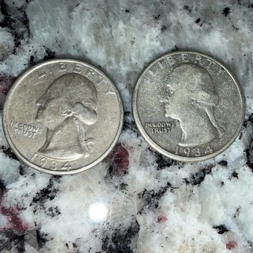 1934-P Washington Quarter 90% Silver Coin, Philadelphia Set Of 2