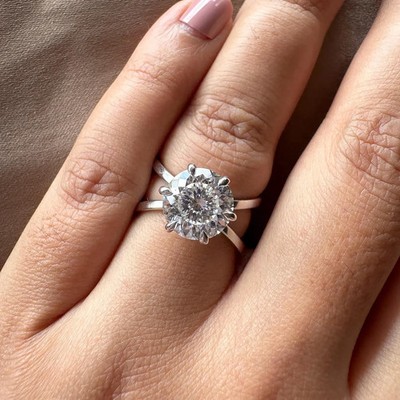 3Ct Round Cut Real Moissanite Solitaire Women Wedding Ring 14K White Gold Plated