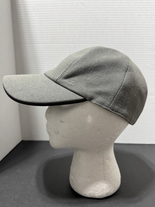 Hermes AUTH Men Unisex H Logo Buttons Gray Canvas Leather Sz 59 cm Large Cap Hat