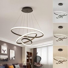 Adjustable Hanging Lamp LED Ceiling Light Modern Chandelier 3-Ring Pendant Light