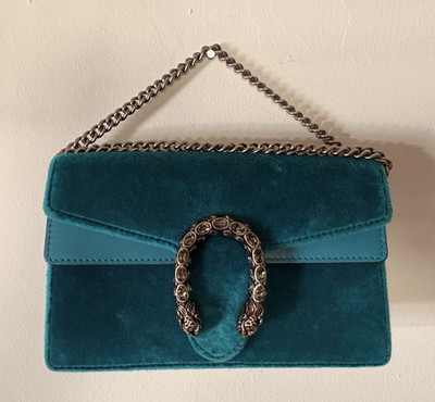 GUCCI Dionysus Schultertasche Türkis Samt/Leder Kettenriemen silber 476432