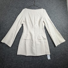Boohoo Dress Women's 6 White Long Sleeve Slash Neck Mini Tailored Made Italy