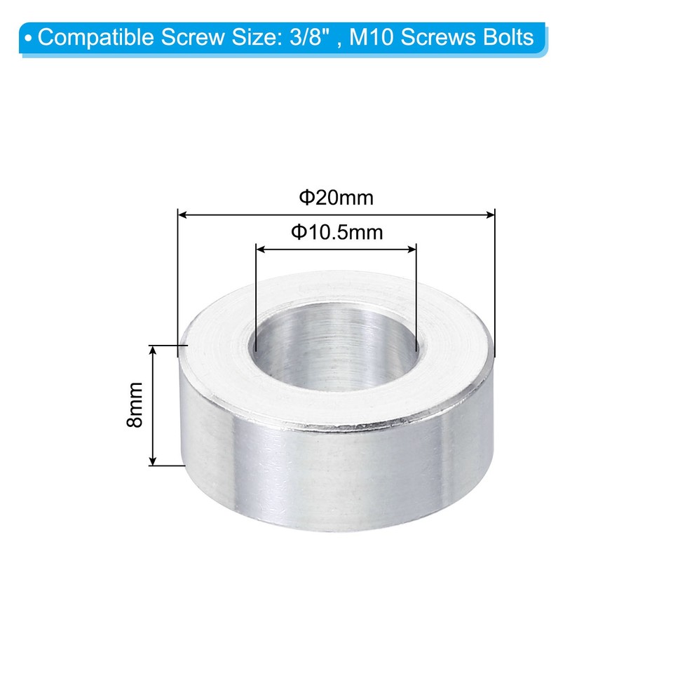 12 Entretoises Aluminium M10 - 10,5mm ID X 20mm OD X 4mm L - Neuf - Marque Uxcell