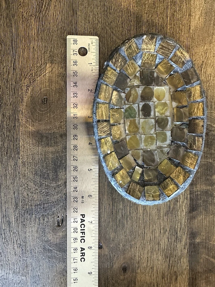 MOSAIC Glass Tile SOAP DISH Platform Tray Olive Green Brown Decor Bathroom 6” - Image 2 of 4