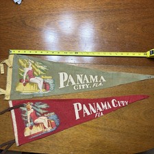 Lot of 2 Florida Panama City Beach SOUVENIR Pennants Bathing Beauty 50s 60s 24”