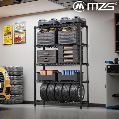 M MZG 5Tier Wire Shelves Black Steel Steel Garage Shelving Shelf Design Shelving