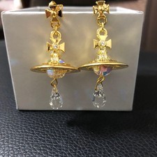 Vivienne Westwood Earrings Crystal Orb Gold NO BOX EJ676