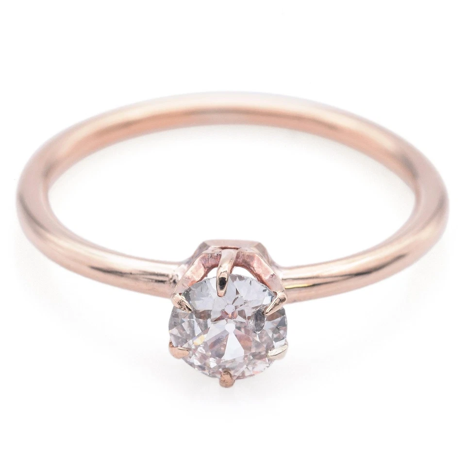 Antiguo anillo de compromiso solitario de diamantes talla euro de 0,40 quilates de oro amarillo Foto 4 de 4