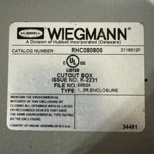 Wiegmann Rhc080806 Nema 3R 8.0 In H X 8.0 In W X 6.0 In D Wall Mount Enclosure