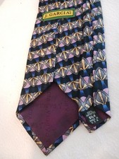 J.Garcia 100% Silk Tie USA Made Lavender Yellow Blue Batik Inspired