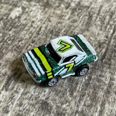 Plastic Racing Car #7 Green Glitter White Lime Green Micro Size Collectible Toy