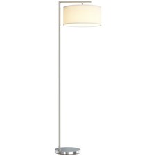 HOMCOM Floor Lamp, Modern Standing Lamp with Linen Lampshade, Silver Tone