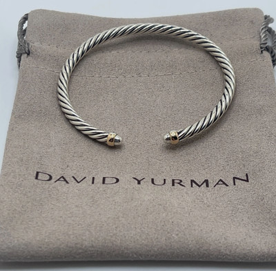 David Yurman 4mm 925 Sterling Silver Cable Flex Bracelet & 14k Gold Dome Bangle