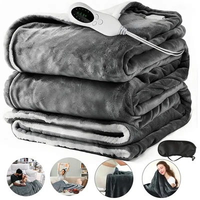 Electric Blanket Heated Throw Over Luxurious Fleece Washable Digital Controller