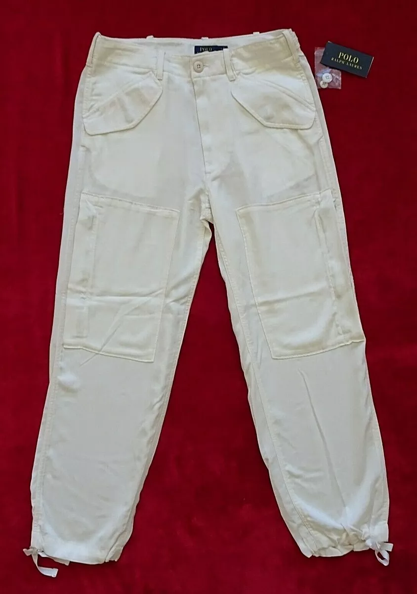 Polo Ralph Lauren Cargo Pants Womens Size 4 Cream $198 Lyocell Draw String  Cuffs