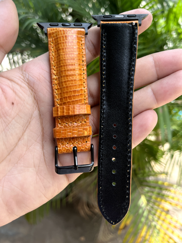 Correa de reloj de cuero genuino naranja lagarto para hombre correa de reloj Apple - Imagen 3 de 4