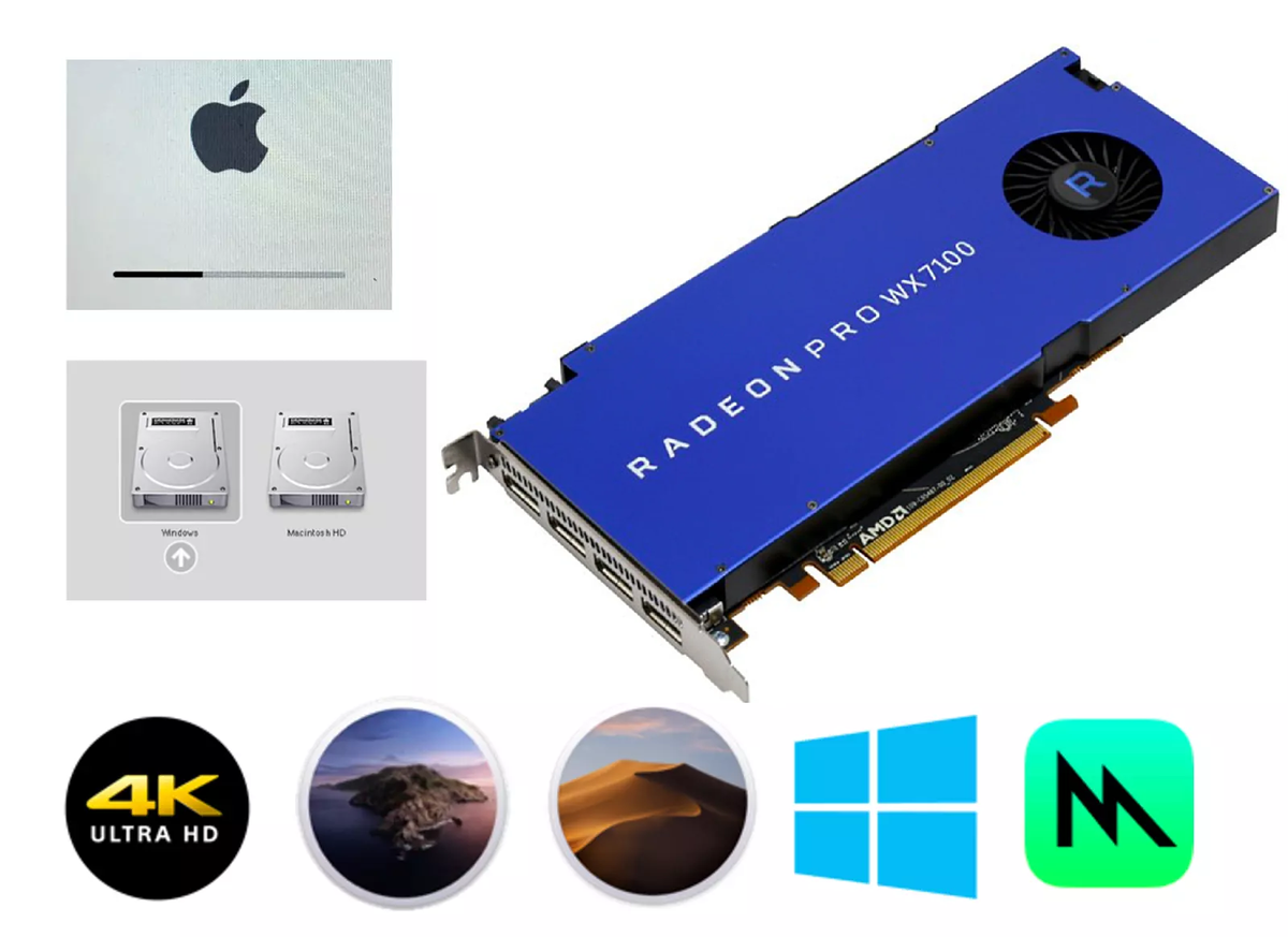 Radeon Pro WX7100 8GB Mac Pro EFI boot screen Metal 4K native