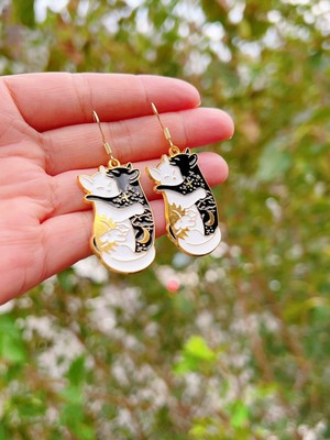 Black Cat Moon Earrings - Faux Leather Dangle Earrings, Lightweight, Hypoallergenic, Handmade Minimalist Jewelry - View #3