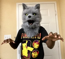 Halloween, Cosplay Grey Wolf Full Head Mask With Movable Mouth One Size