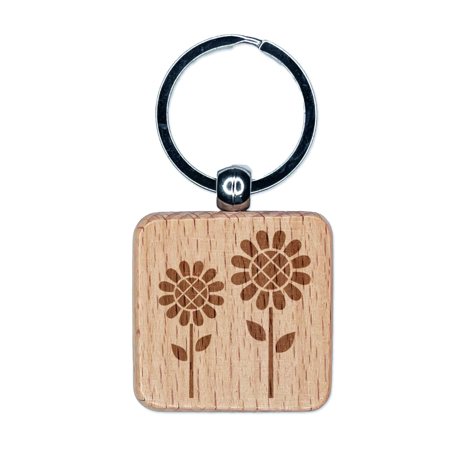 Engraved Wooden Sunflower Pair Keychain Tag Charm