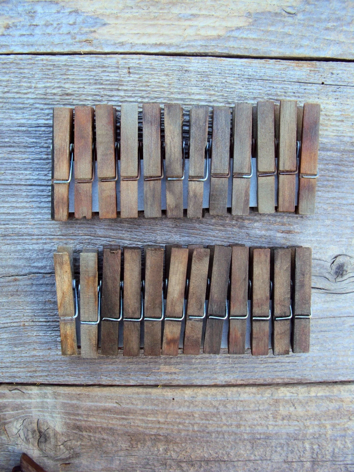 Set of 24 Tiny 1.5" Rusty Aged Clothespins - Miniature Photo Holder Clothesline - Image 4 of 4