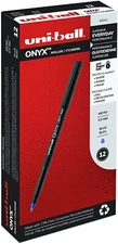 60041 uni-ball Onyx Stick Roller Ball Pen, Blue Ink, Micro 0.5mm, Box of 12