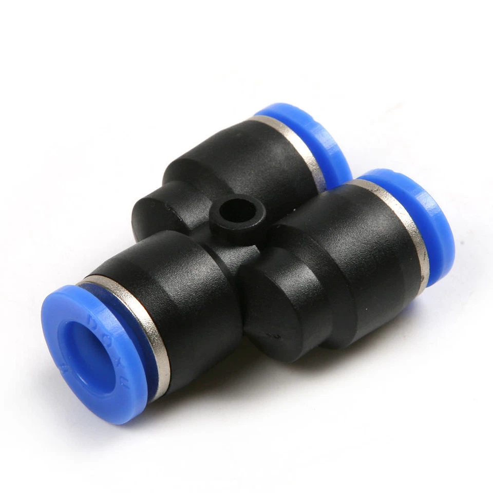 Equal Y Connector Pneumatic Push-In Fitting for Air. Sizes 4, 6, 8, 10, 12mm