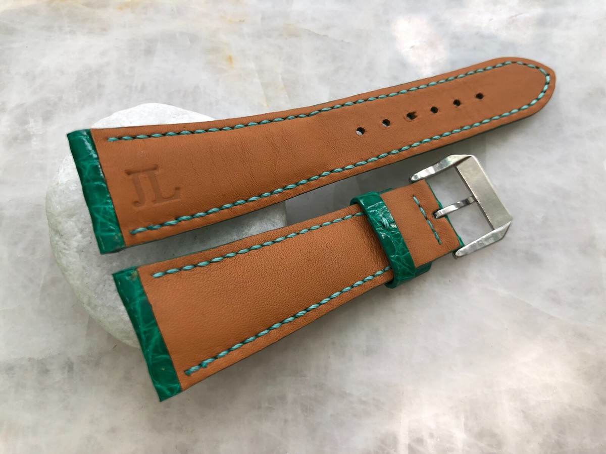 22mm/18mm Green Alligator Crocodile Embossed Leather Watch Strap