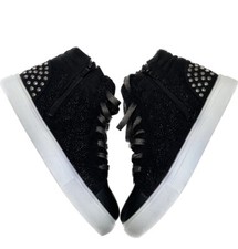 Steve Madden Kids J Quilted High Top Zip Lace Shoes Sneakers Black Glitters Sz 2