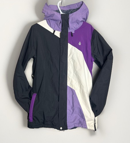 VOLCOM Women’s Hooded Snowboard Jacket XL Purple Black Thermonite Let It Storm - Picture 1 of 21