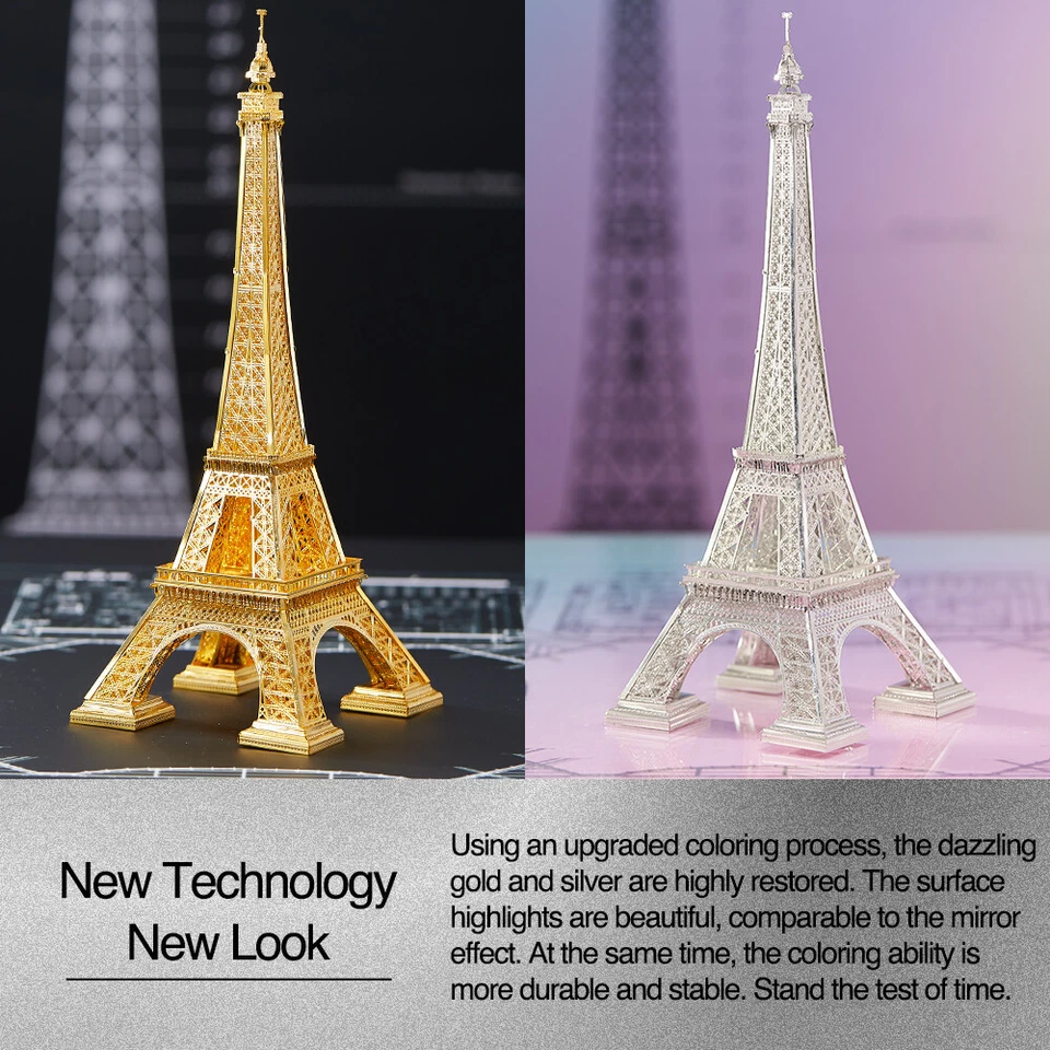 Piececool 3d Puzzles for Adult Eiffel Tower (Gold) Metal Model Kits Christmas  - Image 4 of 4
