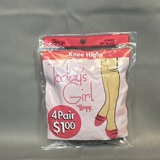 Today  s Girl By Leggs Sheer Toe Knee Highs Nylon Off Black 4 pair Discontinued