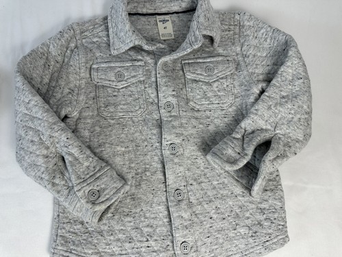 2 Shirts 4T - Black Faux Fur Zip Sweater, Gray Osh Kosh Quilted Button Shacket - Picture 3 of 13