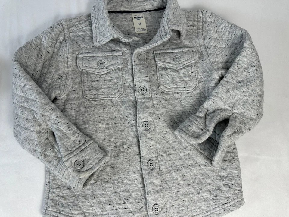 2 Рубашки 4T - черный искусственного меха молнии свитер, серый Osh Kosh выстеганная кнопка Shacket - Изображение 3 из 4