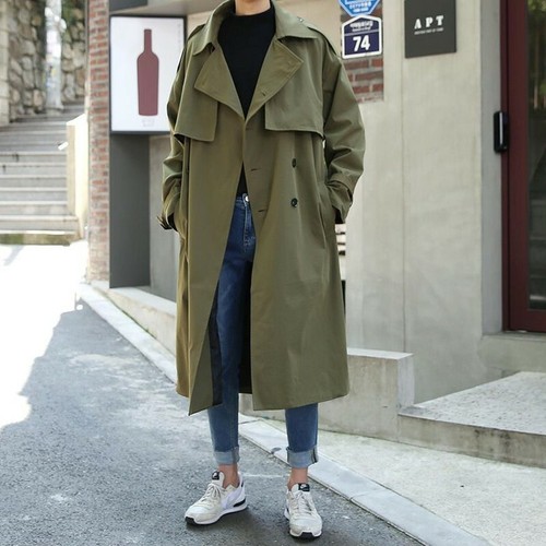 Mens Windbreaker Trench Coat Army green 