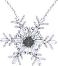 Winter Snowflake Cubic Zirconia Pendant 18" Necklace in 925 Sterling Silver