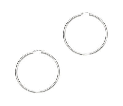 A. Extra große Creolen 14kt Weißgold 50 mm rund x 3 mm glänzend rund Rohr