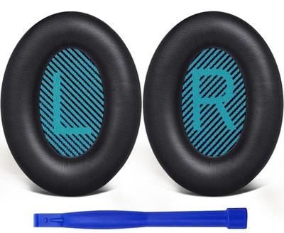 SoloWIT Protein Leather Earpads Cushions for Bose QC AE2, Black&Blue 