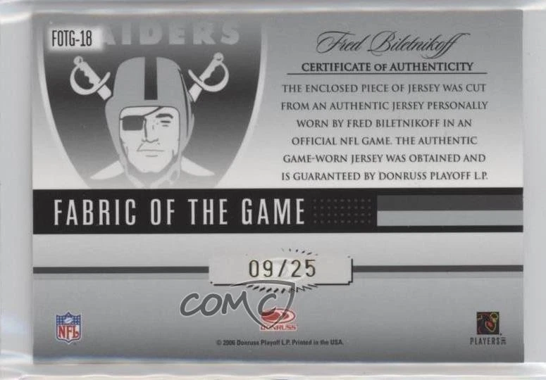 2006 Leaf Certified Materials Fabric of the Game Team Logo /25 Fred Biletnikoff - Image 2 of 2