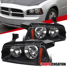 Fit 2006-2010 Dodge Charger Black Headlights+Corner Signal Parking Lamps 06-10