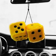 Moioee Pair of Retro Square, 3 inch Fuzzy Plush Dice with Dots, Car Mirror Ha...
