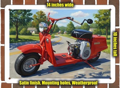 Metal Sign - 1959 Cushman Highland 721 Motor Scooter Oil Painting - 14x10